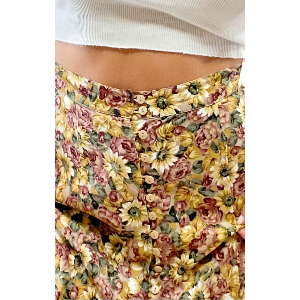 Vintage 90s Express Floral Maxi Skirt S Button Front Elastic Waist Fairy Grunge - Picture 3 of 11